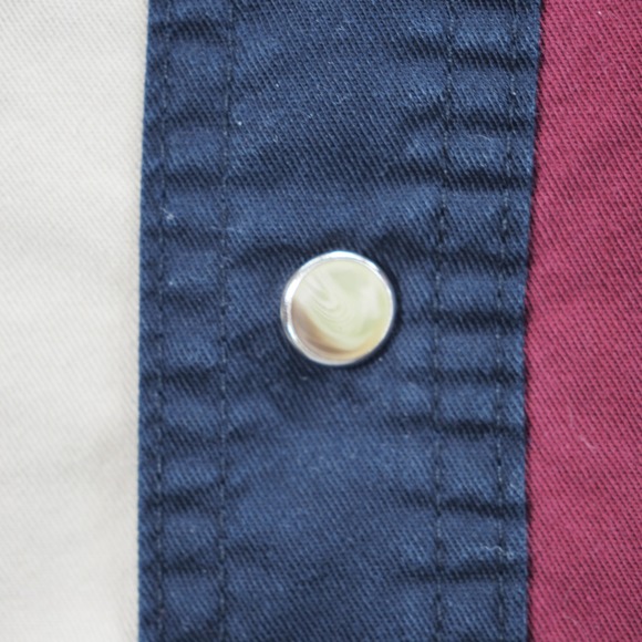 Wrangler Western Shirt Mens Extra Large Colorblock Burgundy Tan Blue Snap Front - Picture 9 of 9